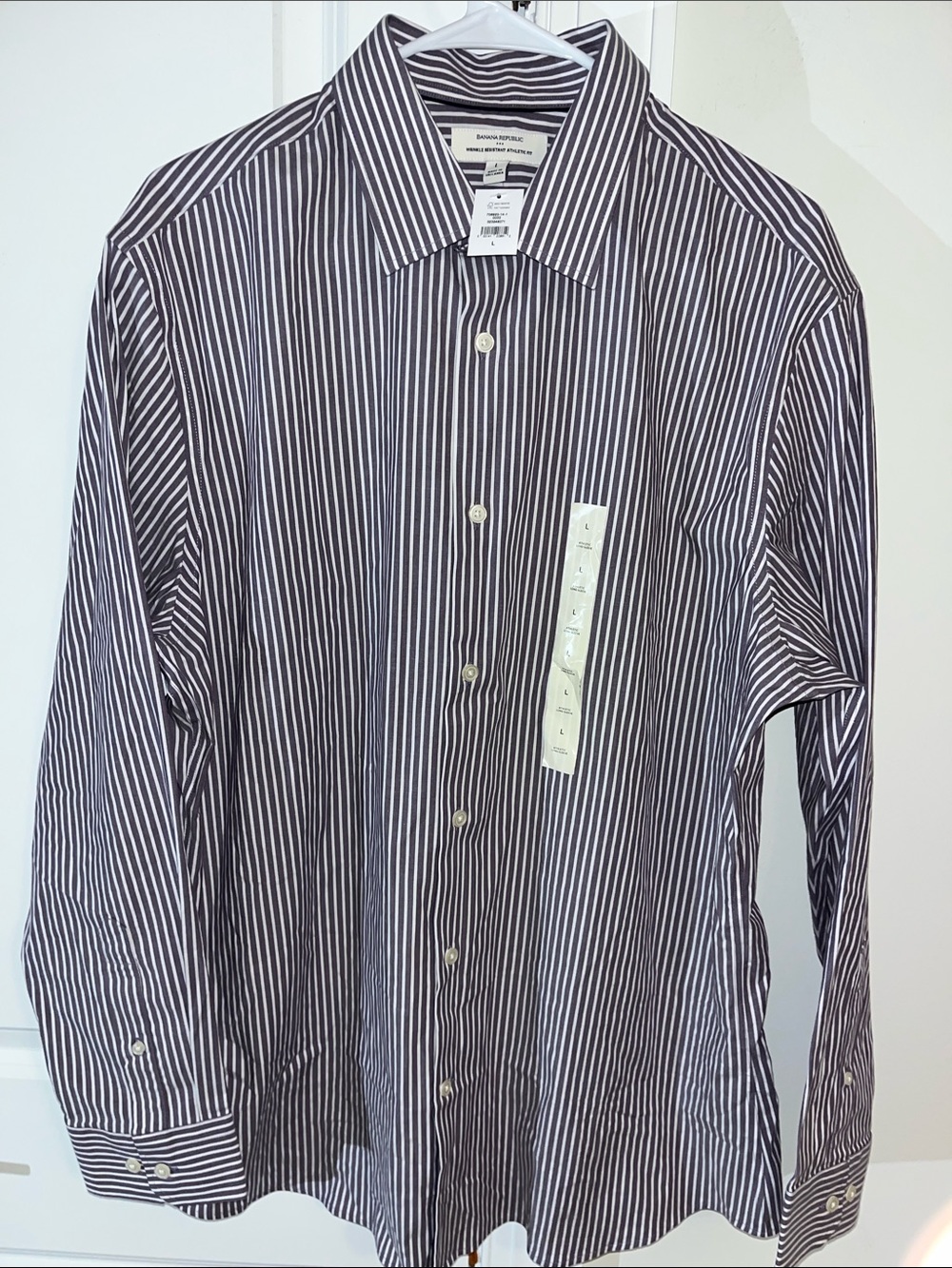 New Purple Stripe Wrinkle Resistant Athletic Fit Banana Republic LS Shirt L NWT